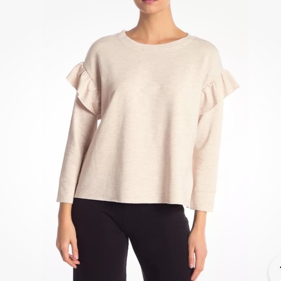 Beige UGG Amara Ruffle Long Sleeve Pullover Crewneck Sweater Size Large - Picture 1 of 9